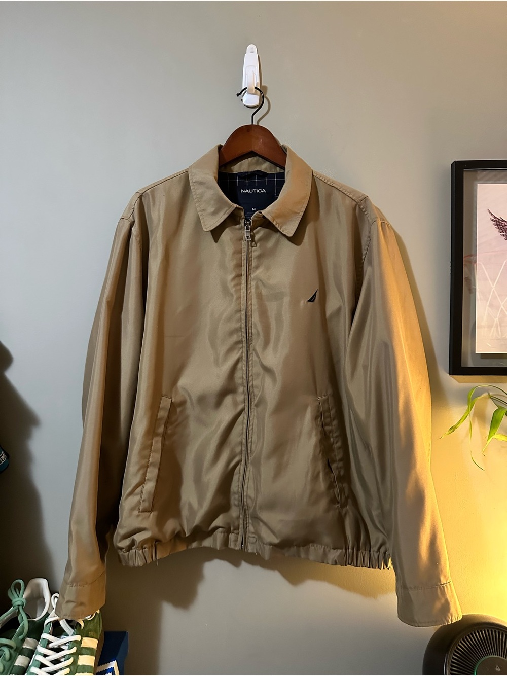 Nautica Men’s Khaki Bomber Jacket with Sail Logo
